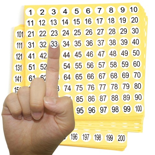 200 round number stickers - 1-200,
