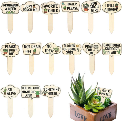 Funny wooden plant markers - wooden,